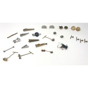 Lot of Vintage Cuff Links Tie Clips and Pins Gold and Silver Tone